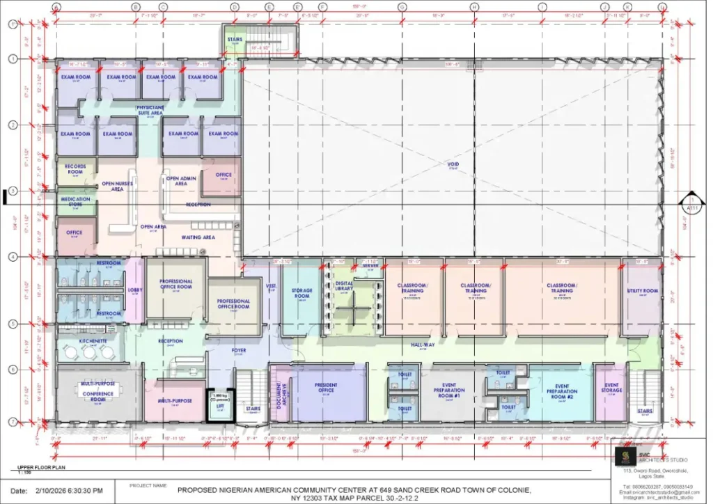 Floor plan showing office suites, library, and multipurpose conference rooms.