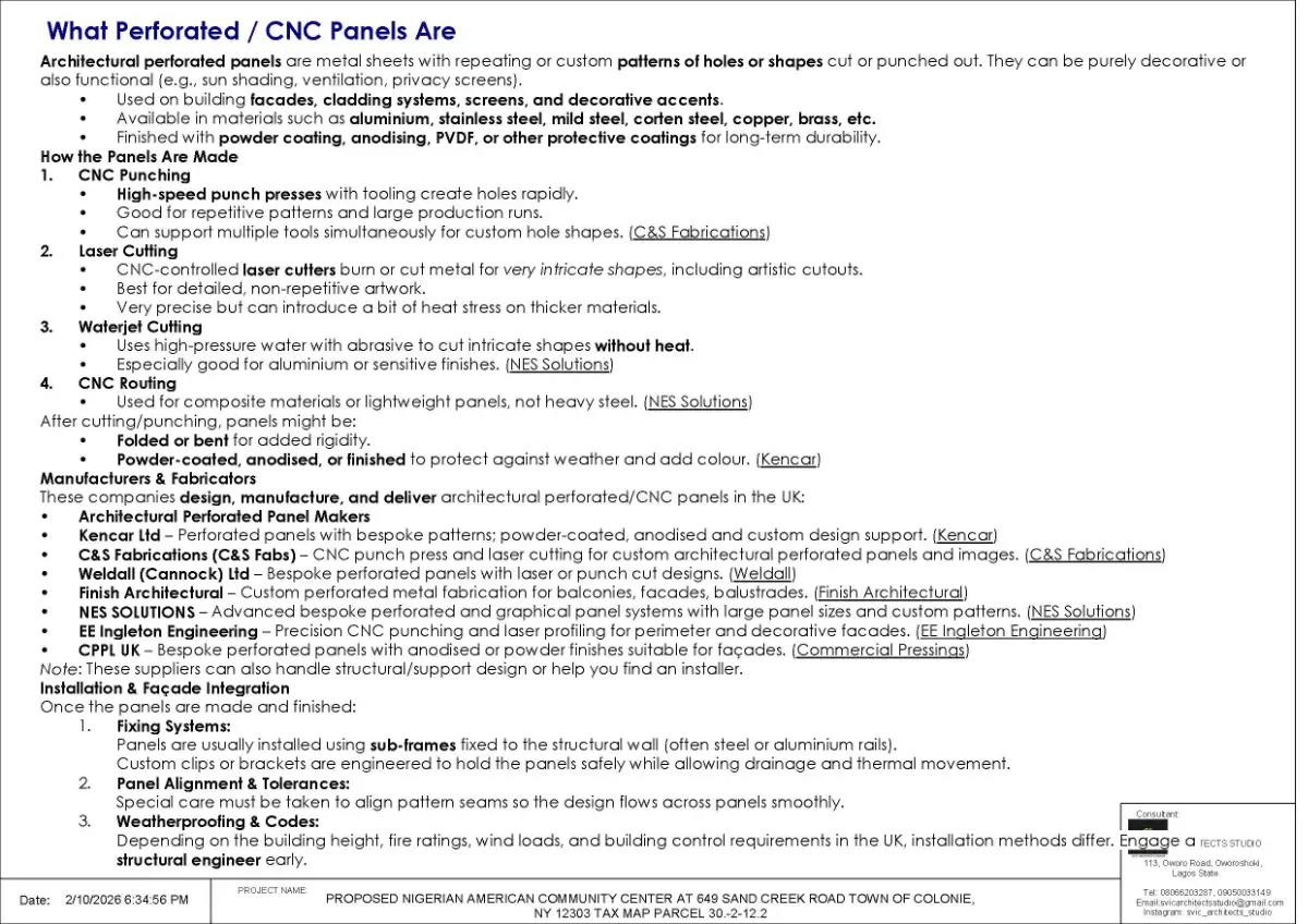 Schematic of the CNC-perforated panel construction and symbol meanings.